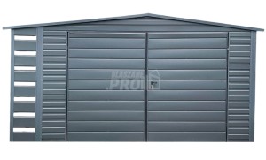 Schowek - Domek Ogrodowy 4x3m + Wiata 0,5m - Brama Dwuskrzydłowa - Antracyt - Dach spad w tył GP4550