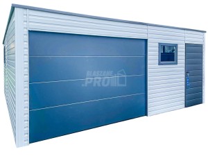 Garaż Blaszany 6,5x6m - Brama Segmentowa - 3x Okno - Drzwi - Biały - Antracyt - Dach spad w tył GP412