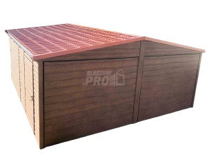 Garaż blaszany 6x6 2x Brama + drzwi drewnopodobny  Dach dwuspadowy GP111