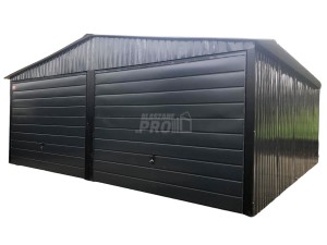Garaż blaszany 6x6 2x Brama uchylna Czarny Dach dwuspadowy - wolnostojący GP149