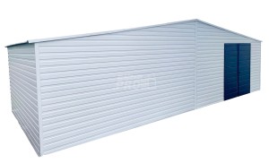 Garaż blaszany 8x4 drzwi  Biały + Antracyt  Dach dwuspadowy GP131