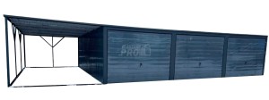 Garaż Blaszany 9x6 + wiata 3x6 -3x Brama uchylna - Antracyt - dach Spad w tył GP258