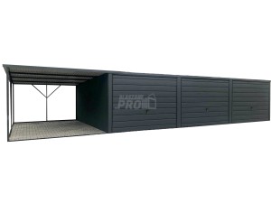Garaż blaszany 9x6 + wiata 3x6 3x Brama uchylna  antracyt spad w tył  GP162