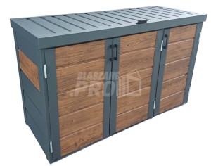 Zabudowa koszy na śmieci wiata śmietnikowa obudowa kubłów 177x65x110 cm 3x120L antracyt+ciemny orzech GP336