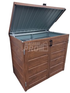 Zabudowa koszy na śmieci wiata śmietnikowa obudowa kubłów 140x80x120 cm 2x240L ciemny orzech GP335