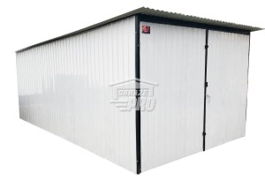 Garaż blaszany 3x5 Brama dwuskrzydłowa Biały  Dach spad w tył GP102