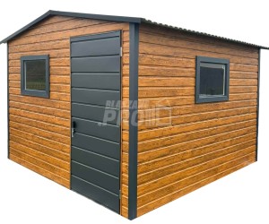 Schowek - domek ogrodowy 3x3m - drzwi - 2x okno - jasny orzech - drewnopodobny - antracyt - dach dwuspadowy GP448