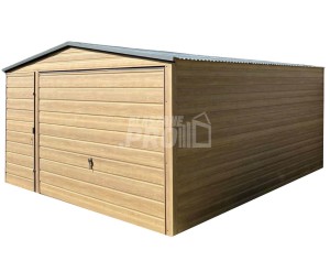 Garaż Blaszany 4x5m - Brama uchylna - drzwi - Winchester - drewnopodobny - dach dwuspadowy GP453