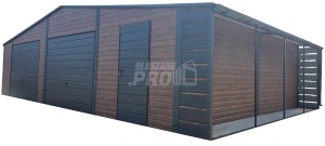 Garaż blaszany 10x6m + wiata 1m - 2x Brama uchylna - 2x okno - drzwi - sosna norweska - jasny orzech - drewnopodobny - rynny - dach dwuspadowy  GP455