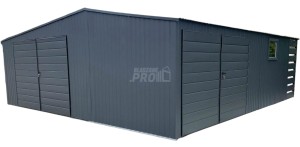 Garaż blaszany 7x7,5m + wnęka 2,5m - 2x brama dwuskrzydłowa - 2x okno - antracyt -  dach dwuspadowy  GP481
