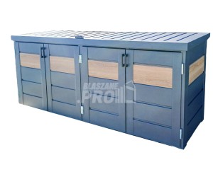 Zabudowa koszy na śmieci wiata śmietnikowa obudowa kubłów 235x65x110 cm 4x120L antracyt + jasny orzech GP513