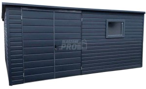 Schowek - domek ogrodowy 5x3m - Brama dwuskrzydłowa - okno - antracyt - dach spad w tył GP517