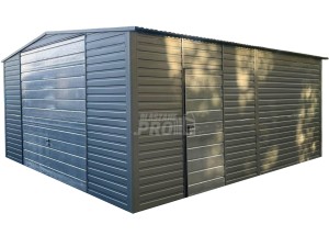 Garaż blaszany 5x5,5m - Brama uchylna - drzwi - antracyt - dach dwuspadowy GP522