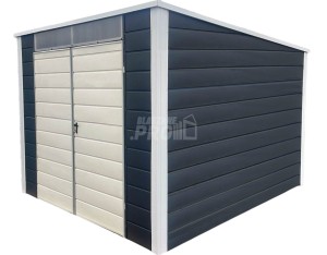 Schowek - domek ogrodowy 2,5x3m - brama dwuskrzydłowa - świetlik - antracyt - biały - dach spad w tył GP527