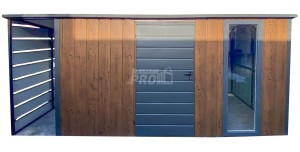 Schowek - Domek Ogrodowy 3,5x2m + wiata 0,7m -  Drzwi  - okna - jasny orzech - dach spad w tył GP553