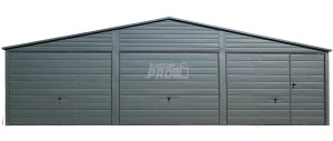 Garaż blaszany 9x6m - 3x Brama - drzwi  Antracyt  Dach dwuspadowy GP556