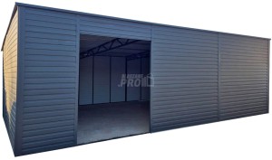 Garaż blaszany - hala magazynowa 9x6m - Otwór - antracyt - dach spad w tył GP571
