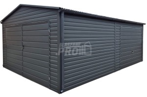 Garaż blaszany 3,5x5 2x Brama - Antracyt - Dach dwuspadowy - rynna GP573