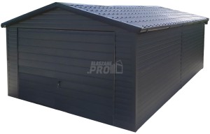Garaż blaszany 4x6m - Brama uchylna - Blachodachówka -  antracyt  - rynny - dach dwuspadowy GP583