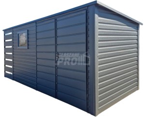 Schowek - Domek Ogrodowy 4x2m + wiata 1m - brama -  2x okno - antracyt - dach spad w tył GP615