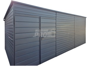 Schowek - Domek Ogrodowy 6x2,5m - Brama - antracyt - dach spad w tył - rynna GP620