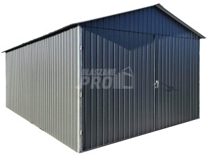 Garaż blaszany 3x6 Brama dwuskrzydłowa - antracyt - dach dwuspadowy GP630