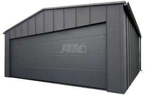 Garaż blaszany Premium 6x5,8 - Brama segmntowa - drzwi - 2x okno - rynny - antracyt - Blacha na Rąbek - dach dwuspadowy GP648