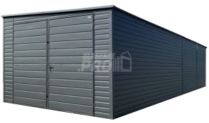 Garaż blaszany 3x9m - brama dwuskrzydłowa - antracyt - dach spad w bok GP649