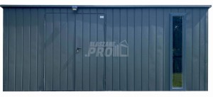 Schowek - domek ogrodowy 5,5x2m - wiata 0,5m - brama dwuskrzydłowa - okno - antracyt - dach spad w tył GP661 