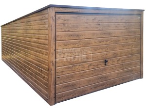 Garaż blaszany 3x6m - brama - jasny orzech - drewnopodobny - dach spad w tył  GP675
