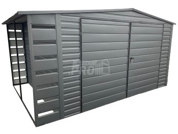 Domek Ogrodowy 4x3 + wiata - antracyt Brama dwuskrzydłowa - Dach dwuspadowy GP238