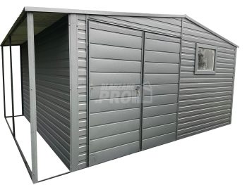 Domek Ogrodowy 4x4  + wiata - antracyt  drzwi  2x okno dwuskrzydłowe - Dach dwuspad GP236