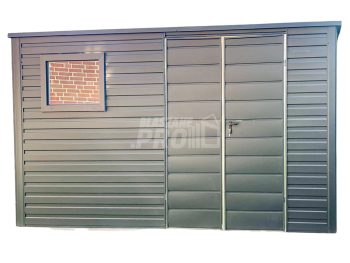 Schowek - Domek Ogrodowy 4,5x4m Brama Dwuskrzydłowa - OCYNK - 2x Okno - Antracyt - Dach spad w tył  GP384