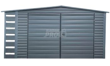 Schowek - Domek Ogrodowy 4x3m + Wiata 0,5m - Brama Dwuskrzydłowa - Antracyt - Dach spad w tył GP4550