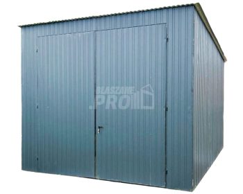 Garaż Blaszany - 3x5,5m - Brama Dwuskrzydłowa - Antracyt - Dach spad w tył GP411