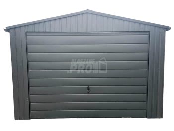 Garaż blaszany 3,5x7m Brama uchylna - drzwi - rynny Antracyt Dach dwuspadowy GP234