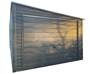 Garaż blaszany 3,5x8 brama uchylna - 2x okno - antracyt Dach spad w prawo  GP274