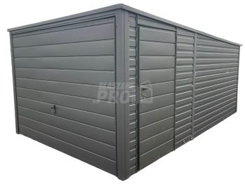 Garaż blaszany 3x5m Brama uchylna + drzwi Antracyt Dach spad w tył GP229