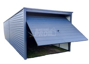 Garaż blaszany 3x8m Brama uchylna Antracyt Dach spad w tył GP224