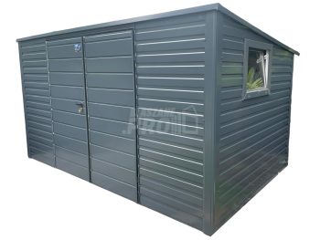 Domek ogrodowy 5x3 brama dwuskrzydłowa + okno antracyt Dach spad w tył GP116