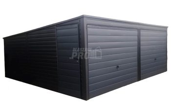 Garaż blaszany 6x5 2x Brama uchylna + drzwi Antracyt Dach spad w tył GP208