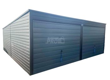 Garaż blaszany 6x6 2x Brama uchylna Antracyt Dach spad w tył  GP279