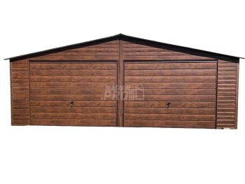 Garaż blaszany 7x6 2x Brama + Drzwi drewnopodobny Dach dwuspadowy GP130