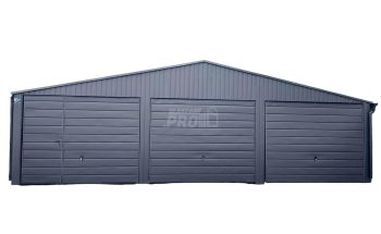 Garaż blaszany 9x6 antracyt 3x brama uchylna Dach dwuspad GP134