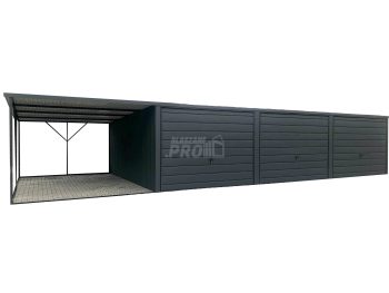 Garaż blaszany 9x6 + wiata 3x6 3x Brama uchylna antracyt spad w tył GP162