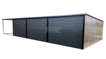 Garaż blaszany 9x5 + wiata 3x5 Brama uchylna Antracyt spad w tył  GP163