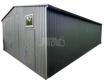 Hala - Garaż Blaszany 7x10m Brama Dwuskrzydłowa - Drzwi - Okno - Antracyt - Rynny - Dach Dwuspadowy  GP382