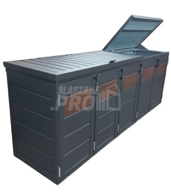 Zabudowa koszy na śmieci wiata śmietnikowa obudowa kubłów 345x80x120 cm 5x240L antracyt + ciemny orzech GP343