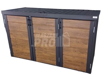 Zabudowa koszy na śmieci wiata śmietnikowa obudowa kubłów 207x80x120 cm 3x240L antracyt + ciemny orzech GP342
