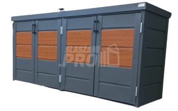 Zabudowa koszy na śmieci wiata śmietnikowa obudowa kubłów 235x65x110 cm 4x120L antracyt + jasny orzech GP341